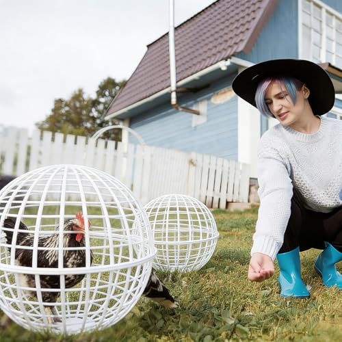 Leinuosen 4 Pack Chicken Ball Cage Movable Mesh Rabbit Coops Plastic Detachable Rolling Safety Hutch Prevents Dog Bites Horse Trampling for Bird Duck Outdoor(White) - color: White