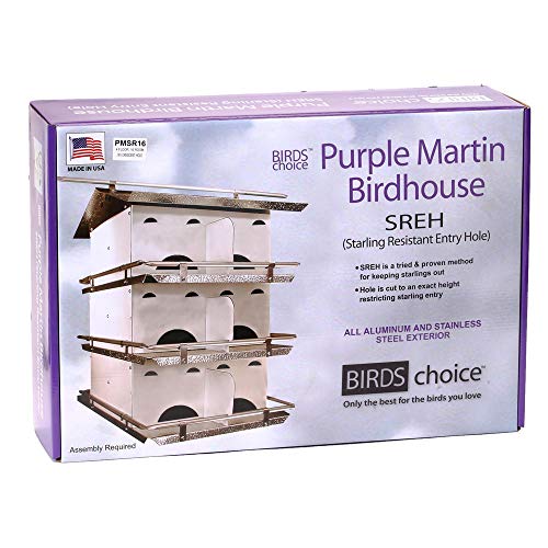 Birds Choice Premium Aluminum Purple Martin House – 16 Room, 4 Floor Birdhouse with Starling Resistant Entrance Holes, Ventilated Roof & Easy Cleaning, Unassembled | Starling Resistant Entrance Holes, Ventilated Roof for Cooler Nests, Easy Cleaning Access