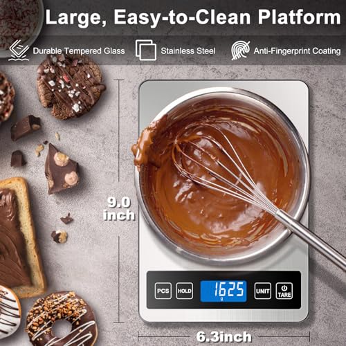 Fuzion Food Scale, 22lb/0.1oz Digital Kitchen Scale - 7 Units, Tare & PCS | Rechargeable Power, Tempered Glass & Stainless Steel - Digital Food Scale Grams and Ounces for Baking, Cooking, Weight Loss - color: Silver Blue