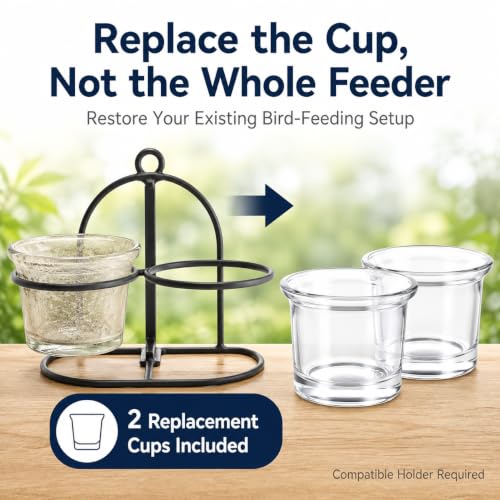 2 Pack Glass Oriole Feeder Cups, 2.44 x 1.81 x 1.89 Inch Replacement Jelly Bowls for Outdoor Feeders, Clear Dishes for Hummingbirds and Small Birds