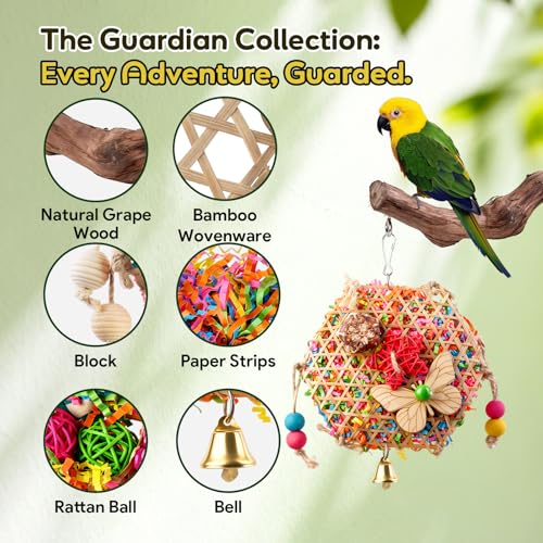Bird Toys, Parakeet Foraging Toys, Hanging Chewing Toys with Natural Wooden Perches, Bird Cage Accessories, Suitable for Parakeets, Cockatiels, Budgies, Lovebirds & More - color: 5 pieces bamboo