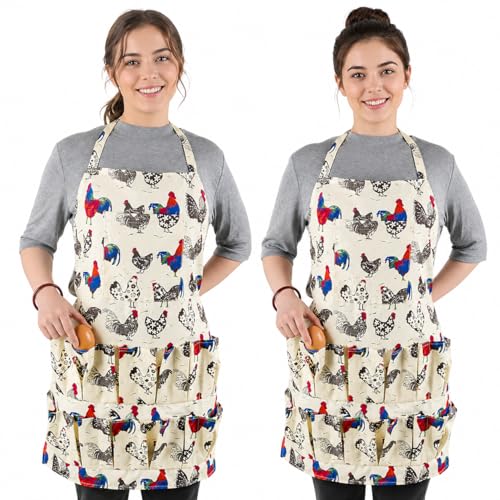 2 pack Egg Apron, Egg Collecting Apron for Chicken Duck Goose Eggs, with 13 Pockets Chicken Egg Apron for Women&Men