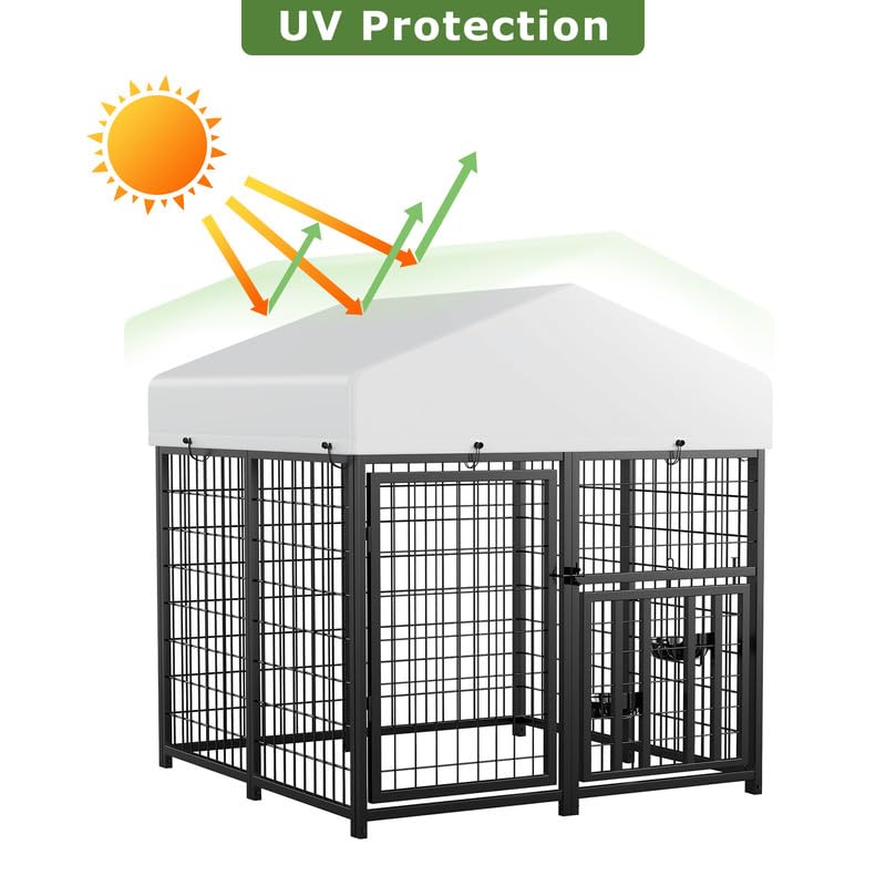 ROOMTEC Large Dog Kennel Outdoor Pet Pens Dogs Run Enclosure Animal Hutch Metal Coop Fence with Roof Cover (4'L x 4'W x 4.25'H) - size: 48.0"L x 47.0"W x 51.0"H