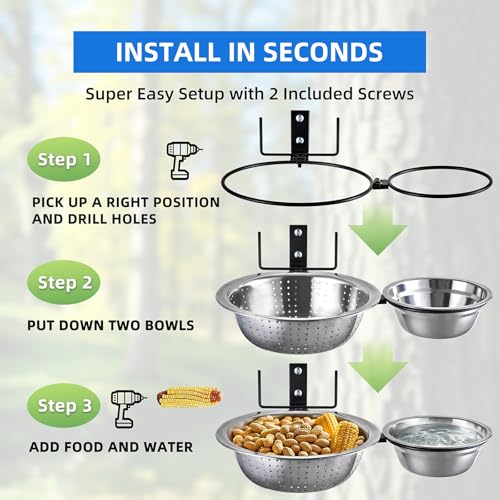 2-Hoop Squirrel/Bird Feeder, 2025 Cute Metal Bowl Outside Tree Mounted, 8.5" Drainage + 5.5" Solid Bowl for Food/Water, Perfect Squirrel Feeders for Yard - size: 2-Hoop - 14" Length