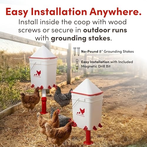 RentACoop 5 Gallon Chicken Waterer with 4 Auto-Fill Water Cups, 4 Horizontal Nipples, and Custom Adjustable Stand; BPA-Free; Large Capacity Poultry Waterer- Corner Placement