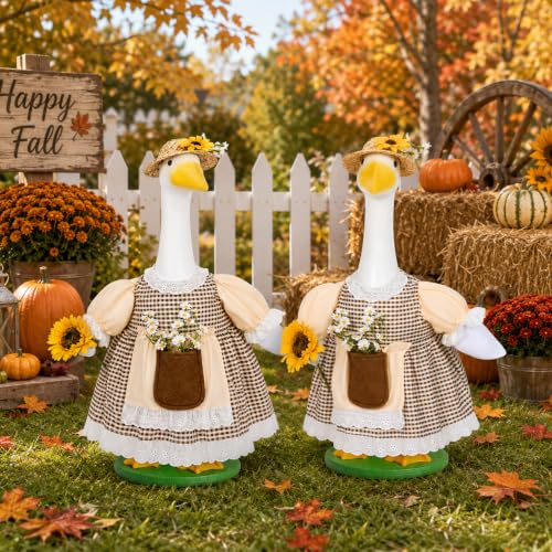 JcHrmers Fall Porch Goose Outfits Sunflower Lawn Goose Clothes with Straw Hat Autumn Goose Outfits Fits 23" Cement Plastic Goose Statue for Thanksgiving Harvest Farmhouse Yard Garden Home Decor