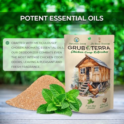 GrubTerra Chicken Coop Odor Eliminator, Coop Refresher & Litter Deodorizer – Zero Odor Neutralizer for Chicken Bedding, Sand, Nesting Pads & Runs - Mint Scent