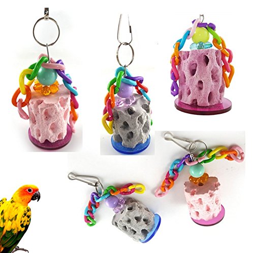 Hypeety Bird Beak Grinding Stone Cage Calcium Mineral Paw Grinding Block | Natural calcium stone, provides calcium and beak care, durable chew-proof, easy-hanging, for parrot/chinchilla/hamster, pink - color: Grinding Stone Pink