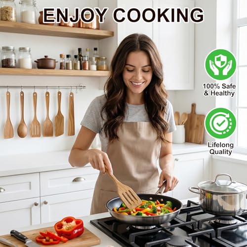 6 Pack Acacia Wood Spatula Set Non Toxic Kitchen Utensils for Cooking Spoon | Flat Wooden Wok Spatula Spurtle Kitchen Spoon Slotted Turner Scraper Bamboo Cooking Utensil Set Fish Egg Flipper Spatulas - color: 6Pcs-Utensils