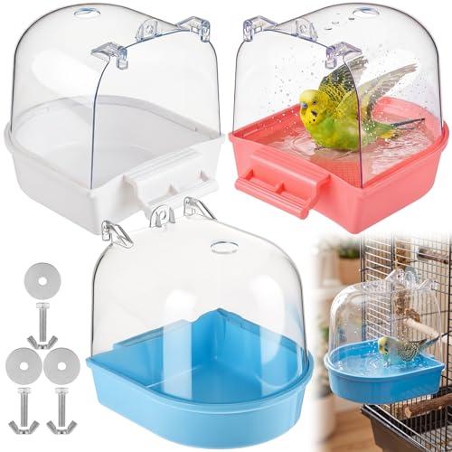 Honeydak 3 Pieces Clear Bird Bath for Cage Parakeet Bird Cage Accessories Hanging Bath Box Parrot Bathing Tub with View for Cockatiel Conure Canary Budgies Parrots (Stylish Color) - color: Stylish Color