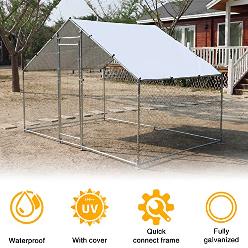 NUGRIART Large Metal Chicken Coop Walk-in Poultry Cage Hen Duck Run House with Waterproof & Anti-UV Cover Galvanized Rabbits Habitat Spire Shaped Cage for Outdoor Yard Farm Use - size: 6.56' L x 9.8' W x 6.56' H