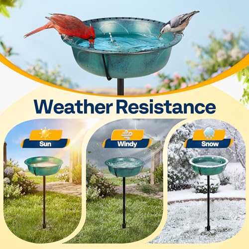 VIVOHOME Bird Bath for Outside with Metal Ground Stake, Green | Weather-Resistant ABS, 13-Inch Bowl, 1.45-Gallon Capacity, for Outdoor/Garden, Bird-Friendly, Easy to Clean - color: Green, size: Birdbath Only