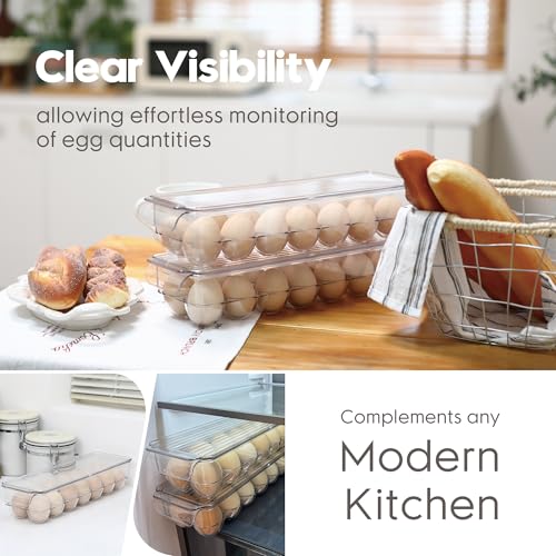 Sea Team Stackable Clear Acrylic Refrigerator Egg Tray, 14-Slot, 2-Pack | Transparent Design, Crystal Visibility, Lidded, Versatile Egg Organizer Dispenser for Fridge and Kitchen Countertop Storage - size: 14.6 x 4.3 x 5.5" / 2-Pack