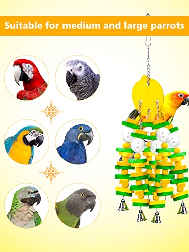 Large Bird Parrot Toys for Cockatoos African Grey Macaws Amazon Parrots | MEWTOGO, Brightly Colored, Appealing to Birds, Natural Wood, Bird Gifts, Lemon Style - color: Yellow