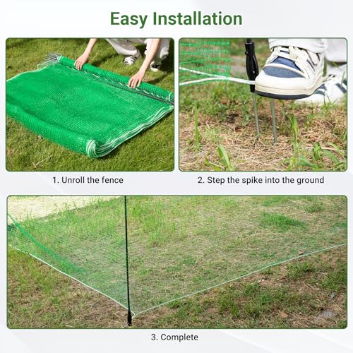 Temporary Fence with Posts 4' x 65' Suitable for Backyard, Garden | Boundary Chicken Fence with Double Spiked Fiberglass Posts & Windbreak Rope, Portable Non Electric Fence Netting - size: 4' x 65'