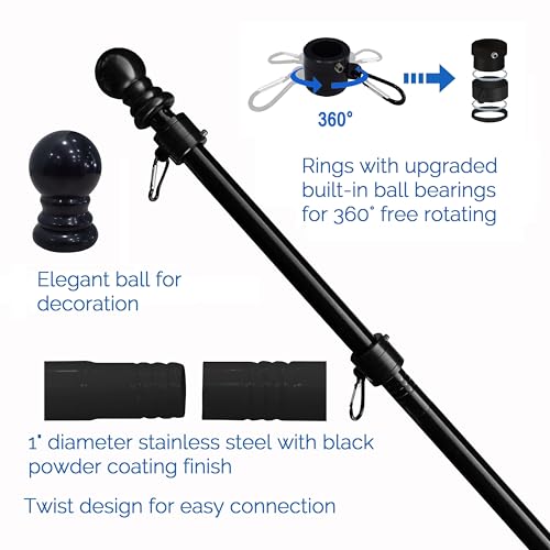 6ft Black Steel Flag Pole and Holder, 1 inch Flag Pole for Outside House Porch Flagpole Mount - size: 6FT