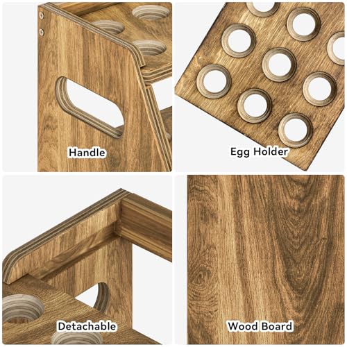 3-Tier Wood Egg Holder, Egg Holder Countertop with Basket, Wooden Egg Basket with Handle Holds 70-80 Fresh Eggs for Kitchen, Farm Gathering