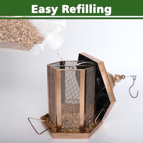 Metal Bird Feeder for Outdoors Hanging, Hexagon Bird Feeders for Garden Yard, 3LB Wild Birdfeeder Squirrel Proof for Outside