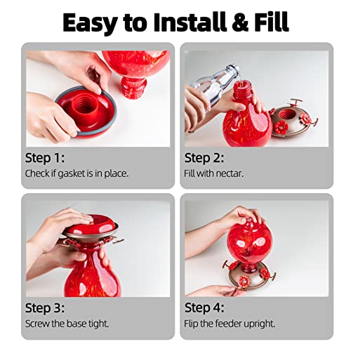 2 Packs Hummingbird Feeder for Outdoors Hanging Ant and Bee Proof, 32OZ Hand Blown Glass Hummingbird Feeders for Outside, Christmas Decoration Gifts for Mom (Teal & Red) | LaElvish Garden 2 Packs Hummingbird Feeder for Outdoors Hanging Ant and Bee Proof,