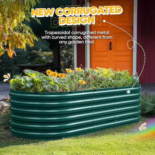 KING BIRD Raised Garden Bed Quick-Setup 94x36x23 in | Galvanized Planter Box Outdoor for Gardening, Vegetables, Flowers, Green - color: Green, size: 94X36X24 in