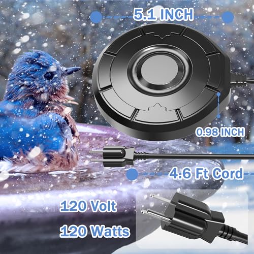 Bird Bath Heater for Outdoors in Winter, Birdbath Water Heater 120 W Pond De-Icer, Bird Bath Deicer Full-Covered Aluminum, Birdbath Heater Thermostatcally Controlled Auto Shut Off for Winter