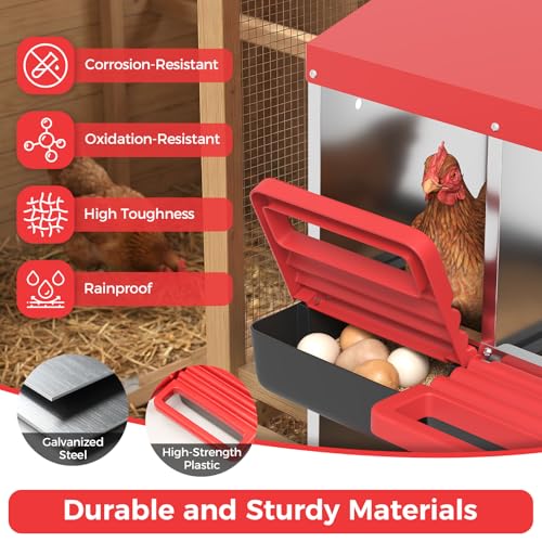 Garvee 8-Hole Chicken Nesting Box with Removable Lid, Metal Chicken Coop with Roll Away Design/Easy Egg Collection/Ventilation Holes, for Chicken Coops, Duck Coops and Hens (RED) - color: RED, size: 8-Hole