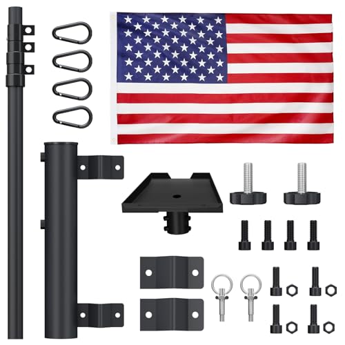 RV Flag Pole Kit 10 FT Telescoping, Starlink Gen 3 Standard Mount | Adjustable Heavy Duty Aluminum Flagpole, 2-In-1 RV Ladder Holder Kit, Supports Two Flag and Starlink Gen 3 Standard, Portable - size: Mount+telescoping flag pole+Starlink