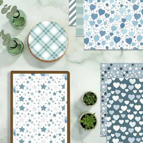 24 Sheets 160GSM Baby Boy Scrapbook Paper, 11.8 x 11.8 Inch Double-Sided Rainbow Bears Plaid Polka Dot Patterns for Junk Journals, DIY Card Making, Photo Albums, Gift Wrapping - color: Blue Baby Boy