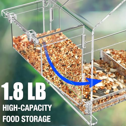 Window Bird Feeder with Dual Side Storage, Strong Suction Cups and Adhesive | High Capacity Outside Birdfeeder for Window, Close-up Viewing for Indoor Cats & Seniors, Ideal Nature Gift