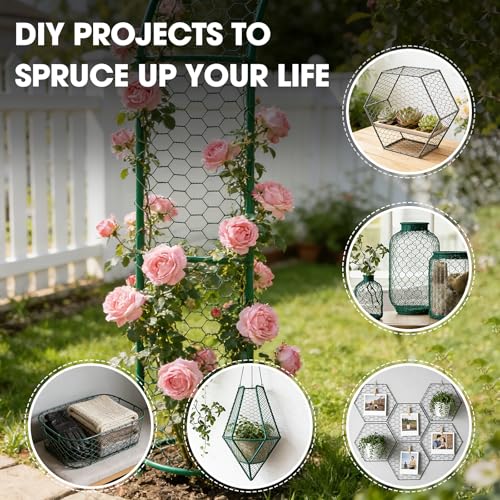 Chicken Wire for Floral Arrangements, 16x394in Chicken Wire Fencing, Green | Hexagonal PVC Coated, Metal Poultry Wire Netting for Craft, Outdoor Plants - size: 16x294 inch