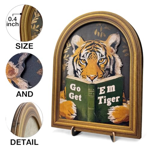 3D Motivational Tiger Table Decor Sign Vintage Wall Art 8x10 Inch | Go Get Em Tiger Wall Art Sign for Home Living Room Office Desk Wall Shelf Decor - color: color-A