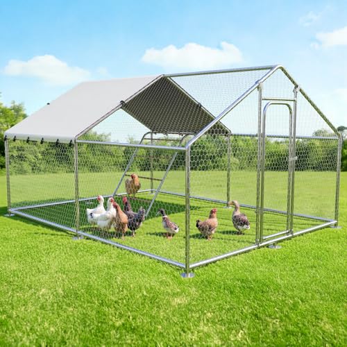 9.9x9.9 FT Large Metal Chicken Coop, Walk-in Poultry Run Enclosure | Weatherproof Cover, Reinforced Metal Frame, Walk-in Chicken Run, Outdoor Poultry Cage for Hens Ducks Rabbits - size: 119"L x 119"W x 78"H