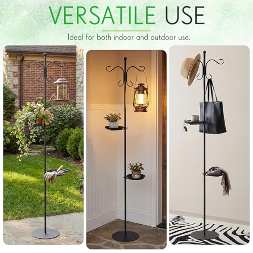 1 Set Upgraded 75.9" Shepherds Hook for Bird Feeder, Hanging Plant Wind Chime Stand, Metal Adjustable Standing Pole Holder for Indoor Outdoor, with 2 Rack & Weight Bag (2 Hooks) - style: 2 Hooks