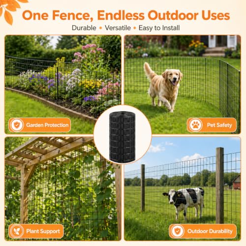 (36 in x 50 ft) Welded Wire Fence Roll 16GA Black Coated Steel Wire Mesh, Heavy Duty Garden Fencing for Dog Fence, Poultry Enclosure, Vegetable Garden & Flower Border - size: 36 in x 50 ft