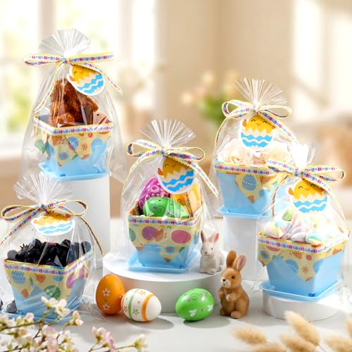 36 Set DIY Mini Easter Basket Stuffers Gift Baskets Empty Bulk Small Plastic Treat Boxes 4 Inch for Candy Snack Cookie Toy Fillers for Easter Egg Hunt Church Spring Party Favors