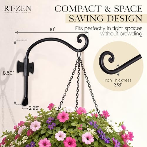 Plant Hangers Outdoor or Indoor Heavy Duty Wall Bracket Hooks | Wrought Iron Metal Hanger Indoor Hook for Hanging Plants Baskets Lanterns Bird Feeders - 2 Pack (Black Axe-Shape Hooks 10") - size: 10 Inch, style: Axe Hooks