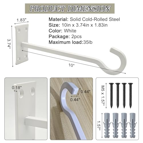 10inch Metal Plant Hangers, White, Heavy Duty, 2pcs | Rust-proof | Max 35lb Load | Shepherd Hooks | Hanging Bird Feeder, Lantern, Flower Basket, Outdoor Indoor, Screws & Anchors - color: White, size: 10in Steel Heavy Duty