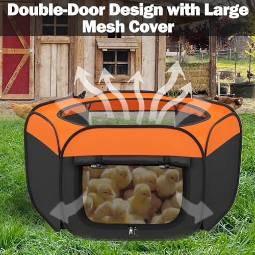 Brooder Box for Chicks, Starter Kit Pop-Up Chicken Brooder Playpen with Double Doors, Collapsible Chick Pen for Indoor Outdoor Use, Up to 20 Baby Chicks, Ducks & Quail