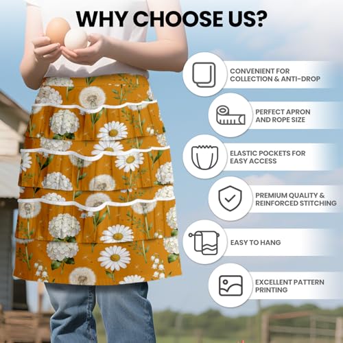 CUTHOLLOW Egg Collecting Apron for Adlut, Housewife, 18 Deep Pockets Hen Egg Gathering Holding Apron with Elastic Closures - style: Wildflowers and Daisies With Dandelions