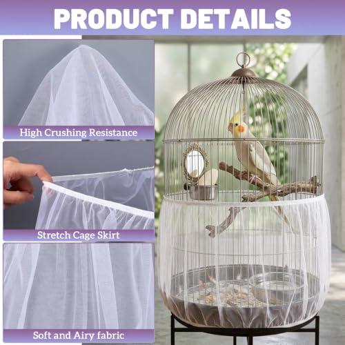 2 Pcs Bird Cage Cover Universal Bird Cage Seed Catcher, Breathable Nylon Mesh Net Cover Adjustable Soft Airy Cages Net Stretchy Skirt for Round Square Cages
