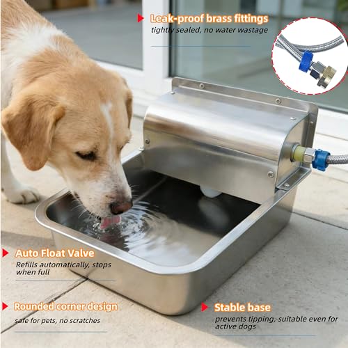 Stainless Steel Automatic Dog Water Dispenser,Adjustable Float Valve | 3 Gallons Indoor&Outdoor Dog Water Bowl Self-Filling Water Auto Fill for Dogs Livestock Chicken,Anti Tip, Wide Drinking Area - size: Large - Adjustable Water Level