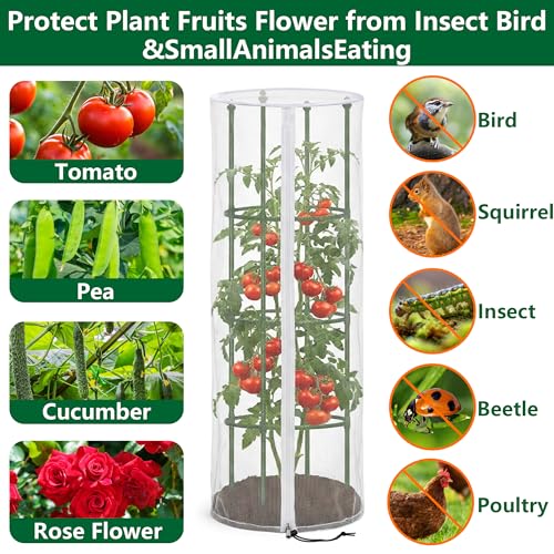 2 Pcs Garden Bird Netting Cover for Round Tomato Cage, 59" x 18" Tomato Trellis Insect Barrier Protection Mesh, Plant Cage Garden Net Cover with Zipper for Vertical Climbing Plants Vegetables Fruits - color: Round, size: 2 Pcs