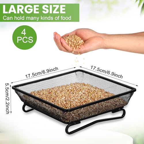 4 Pcs Ground Bird Feeder Tray 6.9 x 6.9 x 2.2 Inches, Metal Platform Mesh Seed Tray for Bird Feeders, Great Attracting Garden Yard Decoration for Wild Birds Squirrels Dove