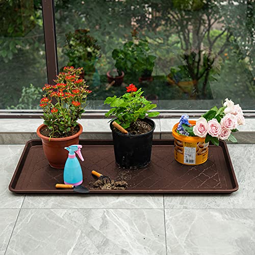 All Weather Boot Tray Extra Large 40"x20" - Brown Plastic Shoe Mat | Multi-purpose mudroom entryway tray with 1.25" raised edges - fits shoes, pet bowls & plants - 100% recycled polypropylene - style: Brown