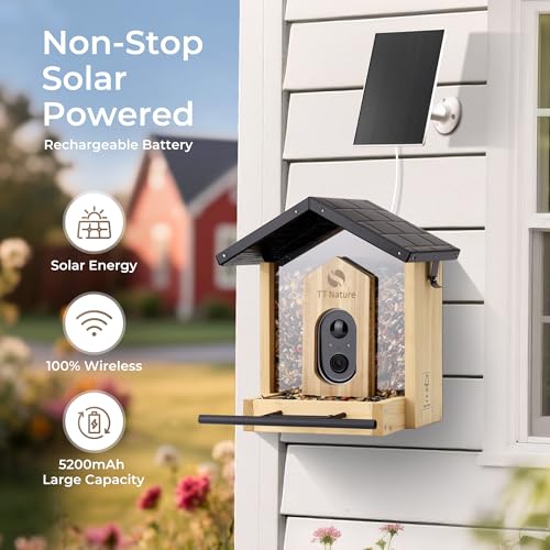 Bird Feeder with Camera Solar Powered, Upgraded 1.5L Smart Bird Feeder Camera for Bird Watching, Auto Capture & Instant Real-time Notifications, Ideal Gift for Bird Lovers