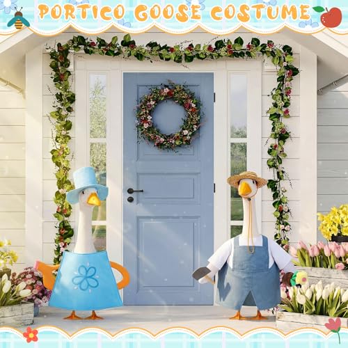 2 Set Porch Goose Outfit Spring Gardener Goose Clothes with Small Flower Pot for 23" Cement Outdoor Patio Yard Decor(Watering Can) - style: Watering Can