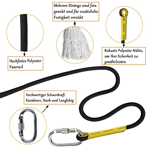 Indoor Outdoor Climbing Rope, 10/12/14mm (32FT/49FT/65FT/98FT) Static Rock Climbing Rope for Escape Rope, Ice Climbing Equipment, Fire Safety Rescue Rope, with Non Slip Gloves - color: Black, size: 12mm/65ft