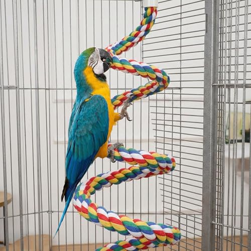 iplusmile 44 Inch Bird Perch, Cotton Rope Bird Toy for Large Parrots, African Greys, Cockatiels, Bendable Climbing Rope Perches for Cage Toy, 1.18" Extra Thick - size: 44" × 1.18"