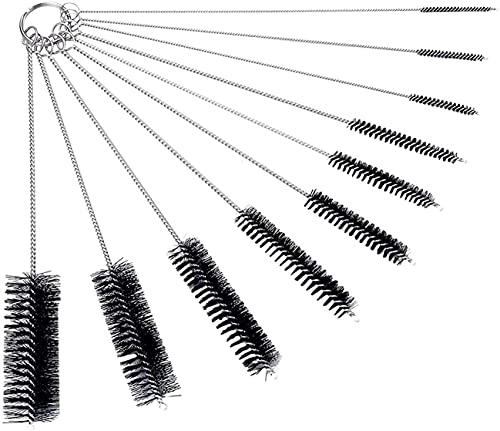 10" Extra Long Tube Cleaning Brush Set - 10 Pack - Black | Flexible nylon straw brushes for bottles, cleaning straws, pipe cleaners, glass, keyboard, detailing and deep cleaning - color: Black, size: 10pk - 2mm 3mm 4mm 5mm 6mm 8mm 12mm 16mm 20mm 24mm