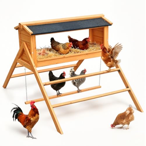 Yafylly Chicken Roosting Bar with Nesting Box, Waterproof Roof, Perches, Ladder & Adjustable Swing, 3-in-1 Chicken Perch Set for Coop, Indoor Outdoor Playground Accessories for 5-8 Chickens